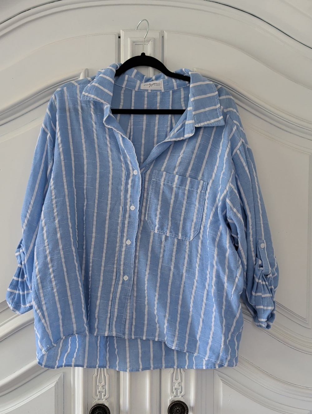 Carly Jean Los Angeles Blue and White Striped Button-Down Shirt
